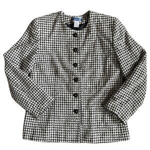 Vintage Women’s Pendleton Houndstooth Wool Tweed Blazer Jacket Black Size 10